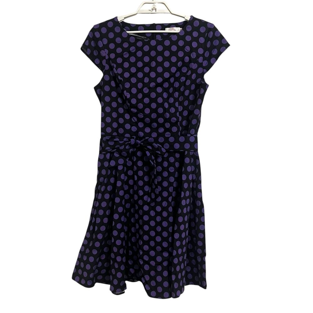 Dressystar Black and Purple Polkadot Fit Flare Dress